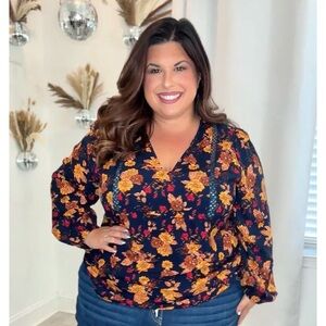 Plus Floral Lace Trim Blouse